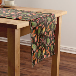 Autumn Fall Colourful Leaves 1 Chocolate Brown Long Table Runner