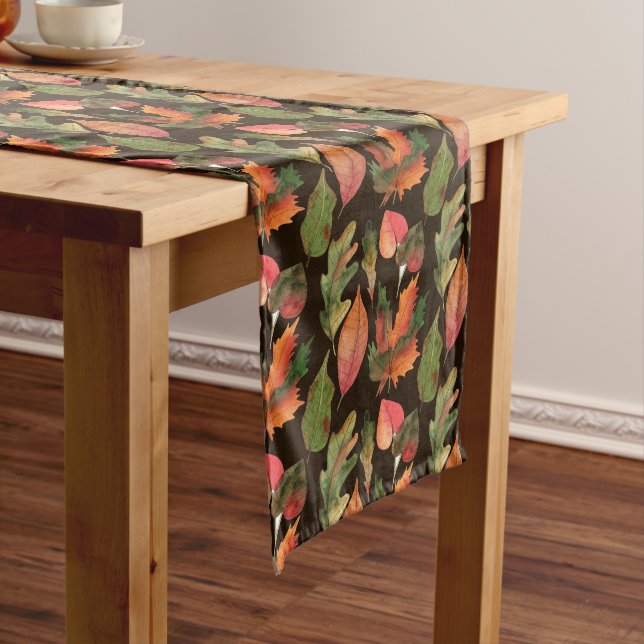 Autumn Fall Colourful Leaves 2 Chocolate Brown  Long Table Runner (In Situ)