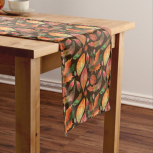Autumn Fall Colourful Leaves 3 Chocolate Brown Long Table Runner