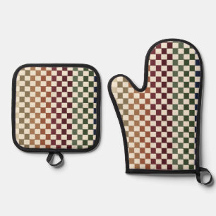 Autumn Fall Colours Retro Woven Loops Style Oven Mitt & Pot Holder Set