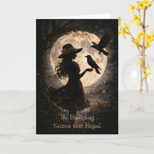 Autumn Fall Cute Happy Fall with Girl and Ravens Card