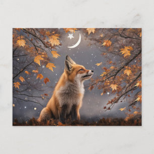 Autumn Fall Equinox Fantasy Fox and Moon Holiday Postcard