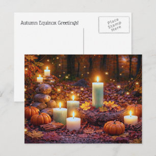 Autumn Fall Equinox Mabon Candles Woodland Holiday Postcard