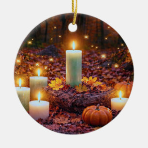Autumn Fall Equinox Mabon Mystical Candles Ceramic Ornament