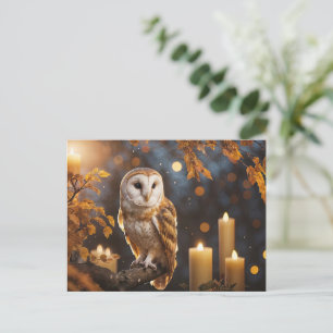 Autumn Fall Equinox Mystical Candles Owl Holiday Postcard