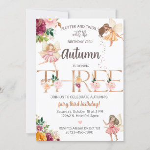 Autumn fall fairy girl third birthday invite. invitation