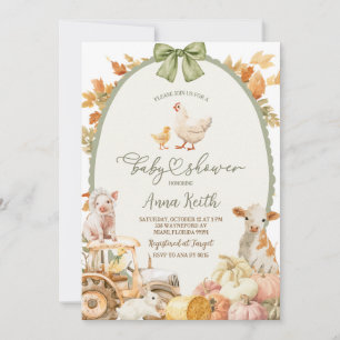 Autumn Fall Farm Animal Cottage Baby Shower Invitation