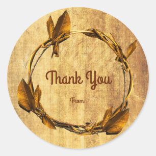 Autumn Fall Faux Gold Leaf & Stick Wreath Favour Classic Round Sticker