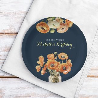 Autumn Fall Fete Orange Flowers Birthday Party Paper Plate