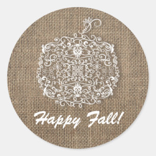 Autumn Fall Filigree Pumpkin & Burlap Favour Classic Round Sticker