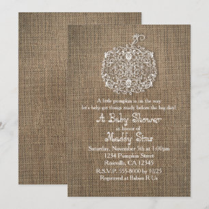 Autumn Fall Filigree Pumpkin & Burlap Invitations