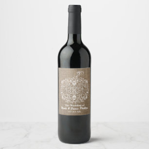 Autumn Fall Filigree Pumpkin & Burlap Wine Labels