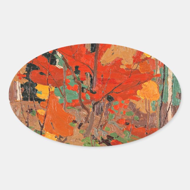 Autumn-Fall, fine art by Tom Thomson, Oval Sticker (Front)