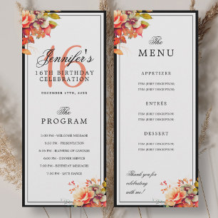 Autumn Fall Floral 16th Birthday Program Menu