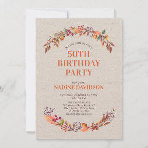 Autumn/Fall Floral 50th Birthday Party Invitation