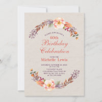 Autumn/Fall Floral 60th Birthday Party Invitation