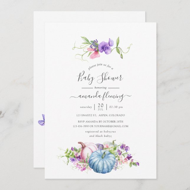 Autumn - Fall Floral Baby Shower Invitation (Front/Back)