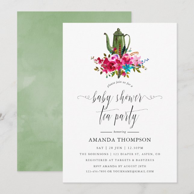 Autumn - Fall Floral Baby Shower Tea Party Invitation (Front/Back)