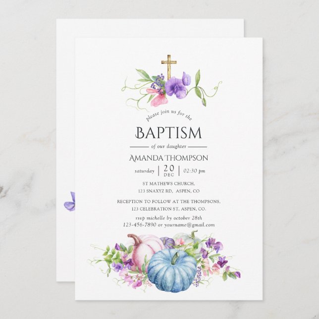 Autumn - Fall Floral Baptism Invitation (Front/Back)