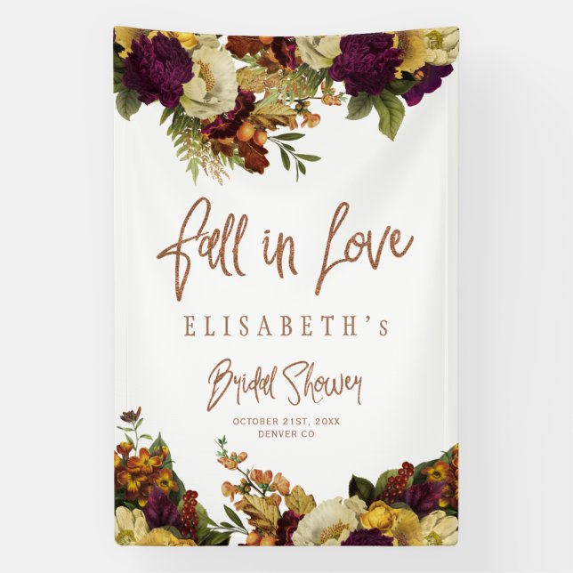 Autumn fall floral bridal shower party modern banner (Vertical)