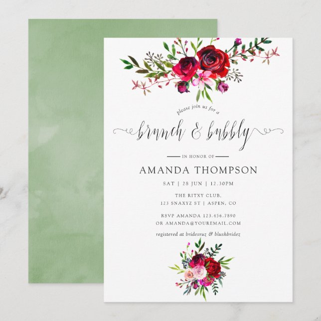 Autumn - Fall Floral Brunch and Bubbly Invitation (Front/Back)