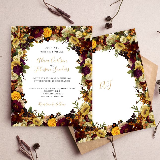 Autumn fall floral budget wedding invitation (Creator Uploaded)