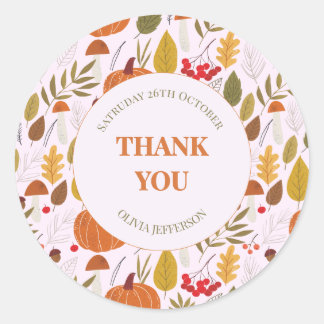 Autumn fall floral classic pink leaves pumpkins  round sticker