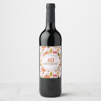 Autumn fall floral classic pink leaves pumpkins  wine label