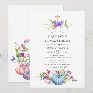 Autumn - Fall Floral First Holy Communion Invitation
