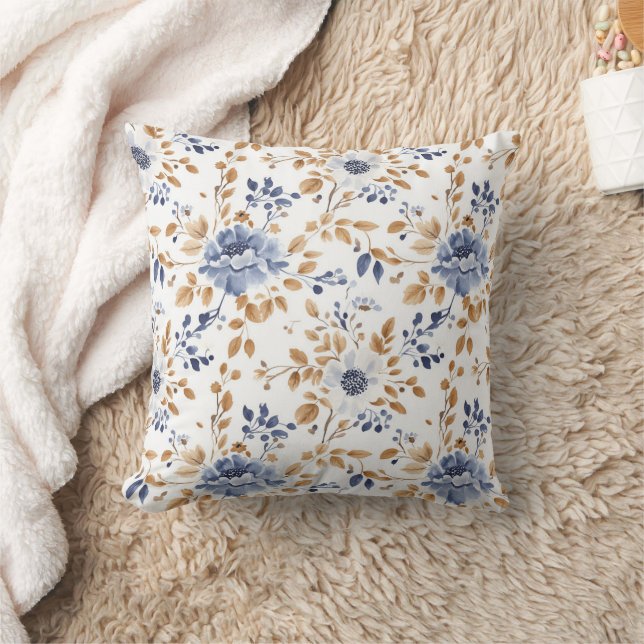Autumn Fall Floral Pattern Farmhouse Porch Throw Pillow (Blanket)