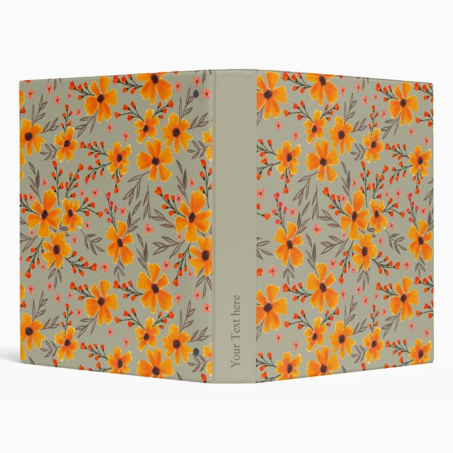 Autumn Fall Floral Pattern Sage Green  Binder (Background)