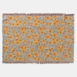 Autumn Fall Floral Pattern Sage Green  Throw Blanket