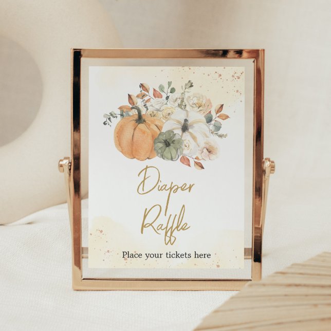 Autumn Fall Floral Pumpkin Diaper Raffle Poster (A Little Pumpkin Baby Shower Diaper Raffle Sign)