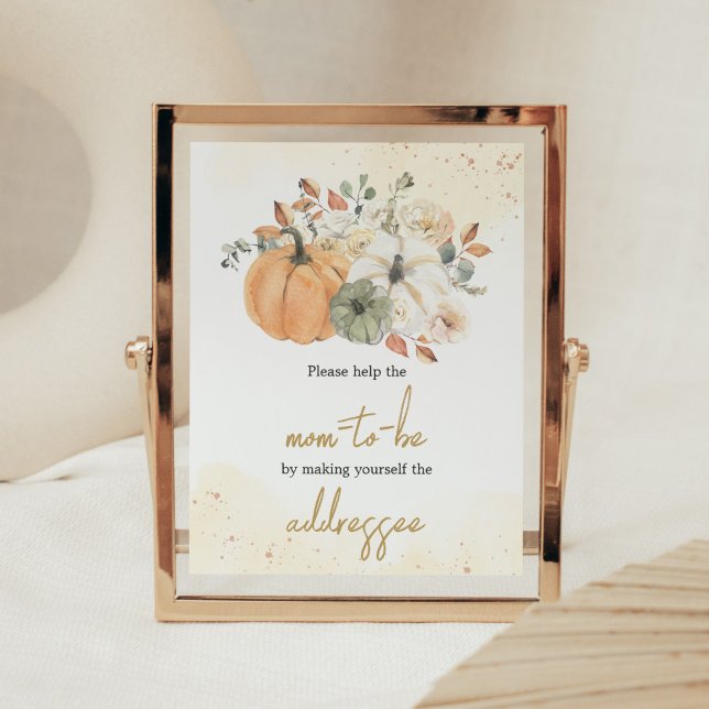 Autumn Fall Floral Pumpkin Envelope Station Poster (A Little Pumpkin Baby Shower Envelope Station SIgn)