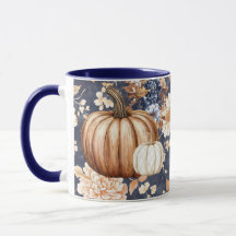 Autumn Fall Floral Pumpkin Mug 