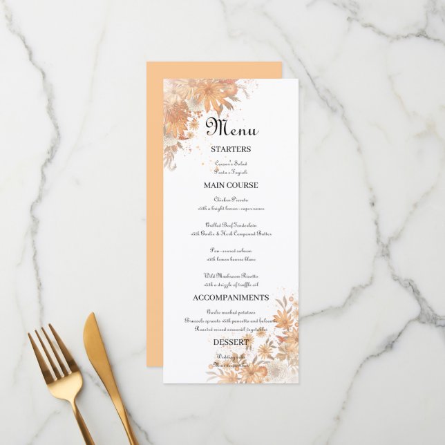 Autumn Fall Floral Rustic Watercolor Wedding Menu (Front/Back In Situ)