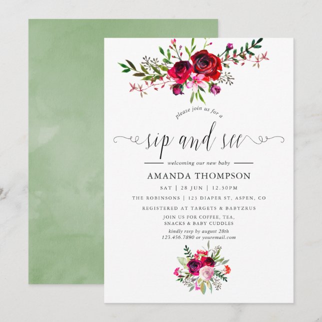 Autumn Fall Floral Sip and See Invitation (Front/Back)