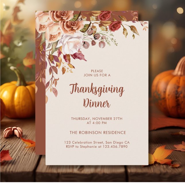 Autumn Fall Floral Thanksgiving Dinner  Invitation (Creator Uploaded)