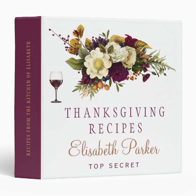 Autumn fall floral Thanksgiving recipe book Binder (Front/Spine)
