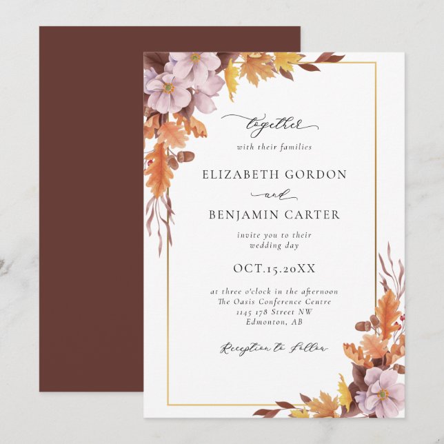 Autumn Fall Floral Wedding Elegant Foliage Script Invitation (Front/Back)