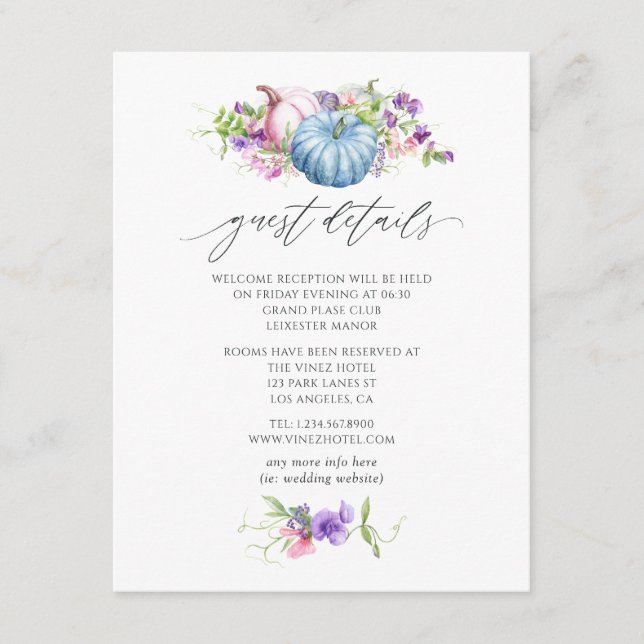 Autumn - Fall Floral Wedding Guest Details Enclosure Card (Front)