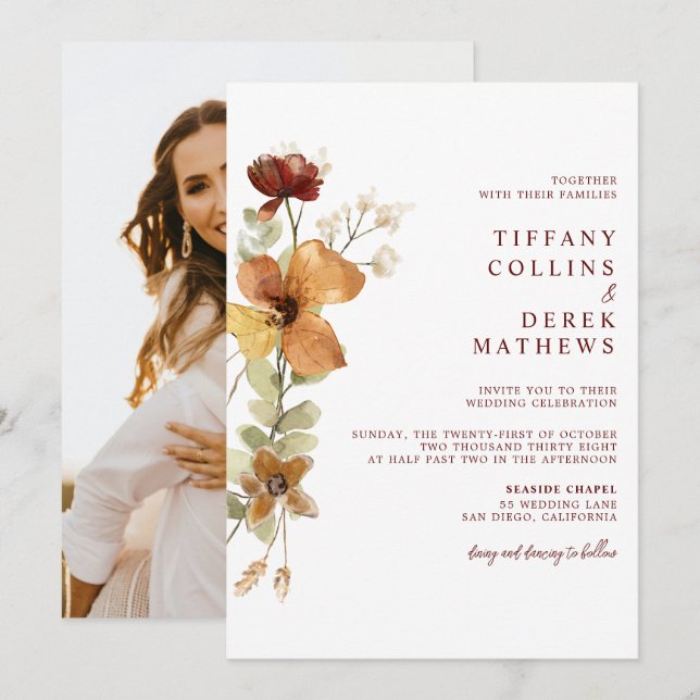 Autumn Fall Floral Wedding Invitation (Front/Back)