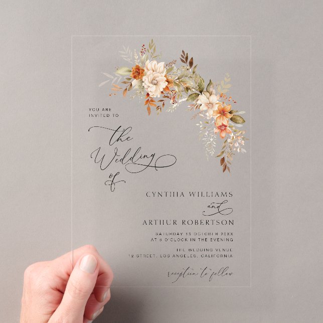 Autumn fall florals wedding acrylic invitations (Insitu (Handheld))
