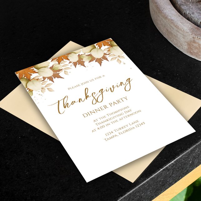 Autumn Fall Foliage Elegant Greenery Thanksgiving  Invitation (Thanksgiving dinner invitation with fall Autumn greenery leaves and foliage. )