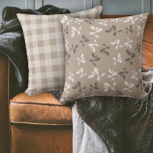 Autumn Fall Foliage Leaves Brown Plaid Pattern Throw Pillow