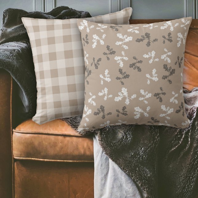 Autumn Fall Foliage Leaves Brown Plaid Pattern Throw Pillow (Autumn Fall Foliage Leaves Brown Plaid Pattern Throw Pillow)