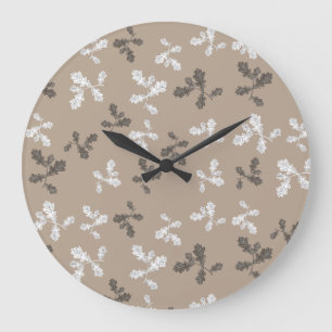 Autumn Fall Foliage Leaves Brown Taupe Pattern Large Clock