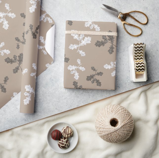 Autumn Fall Foliage Leaves Brown Taupe Pattern Wrapping Paper (Crafts)