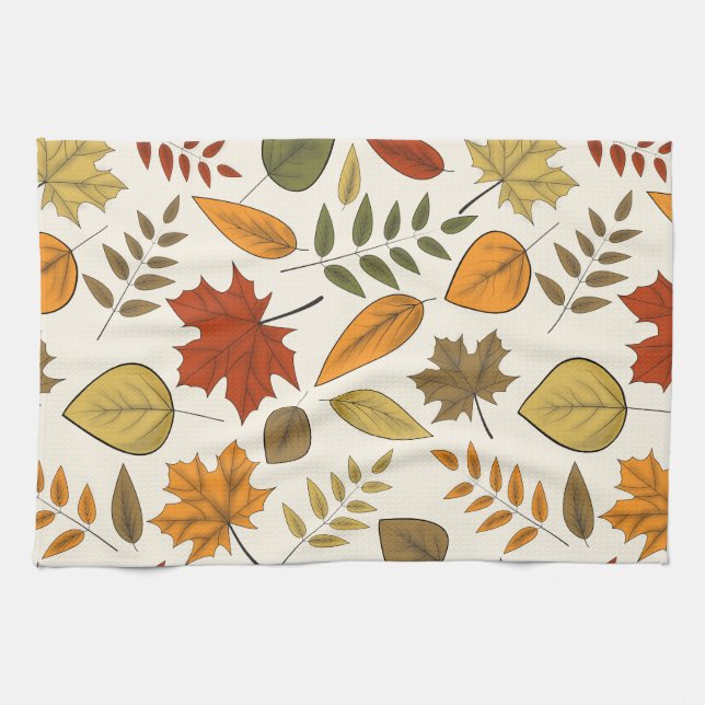 Autumn Fall Foliage Thanksgiving Kitchen Towel (Horizontal)