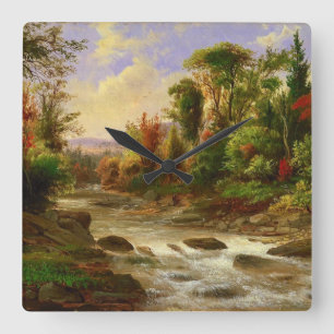 Autumn Fall Forest River Robert Duncanson Destiny Square Wall Clock